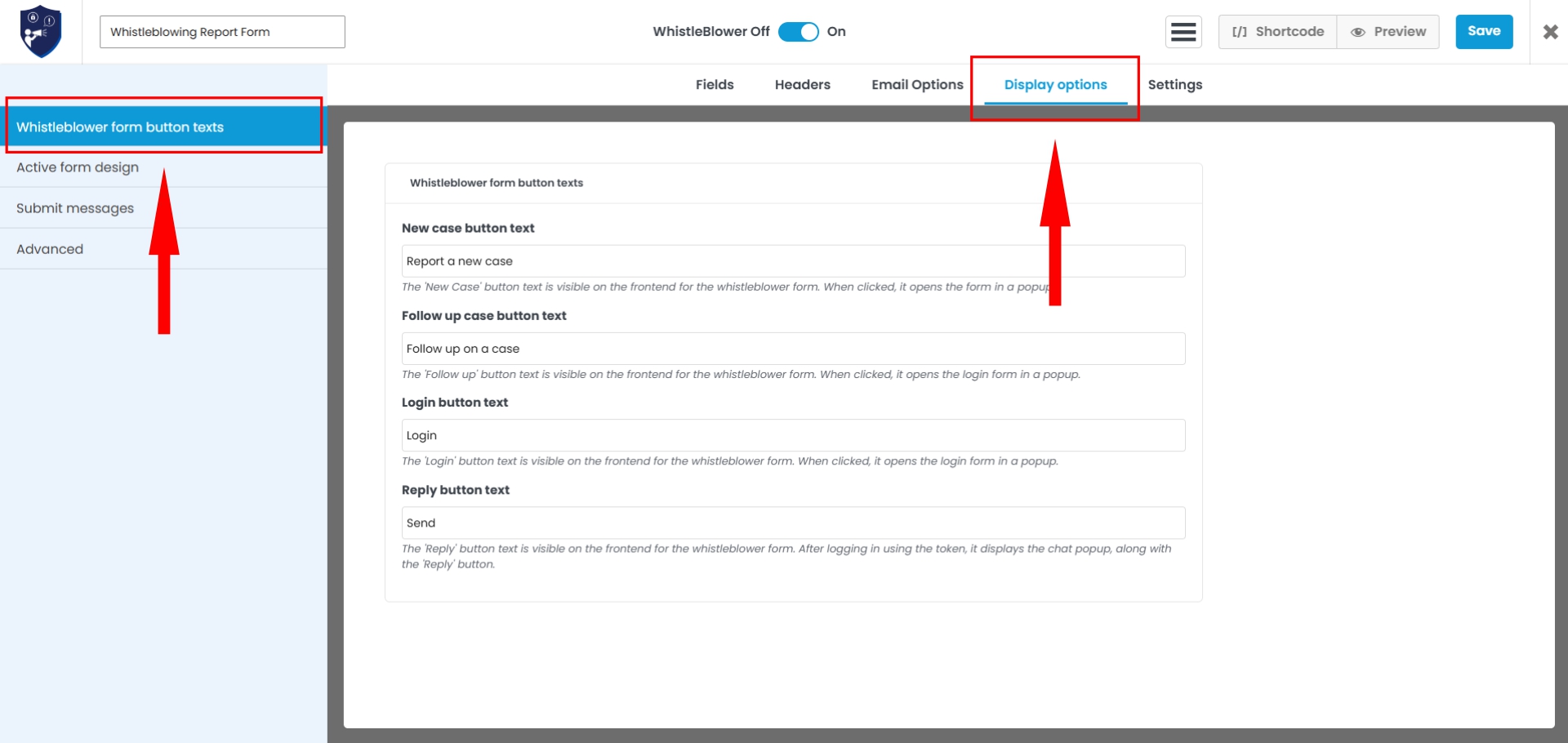Form Display options
