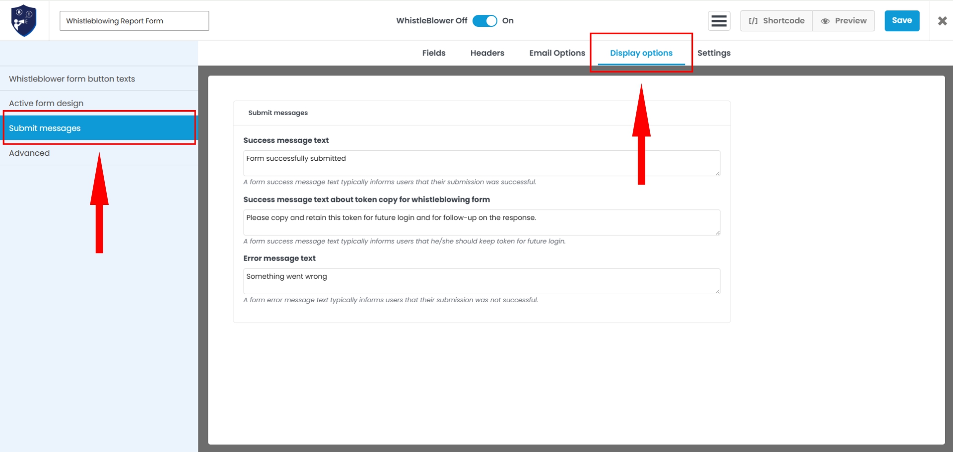 Form Display options