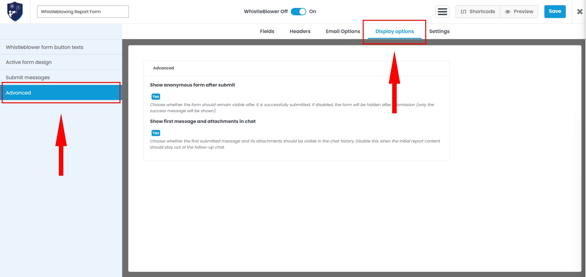 Form Display options
