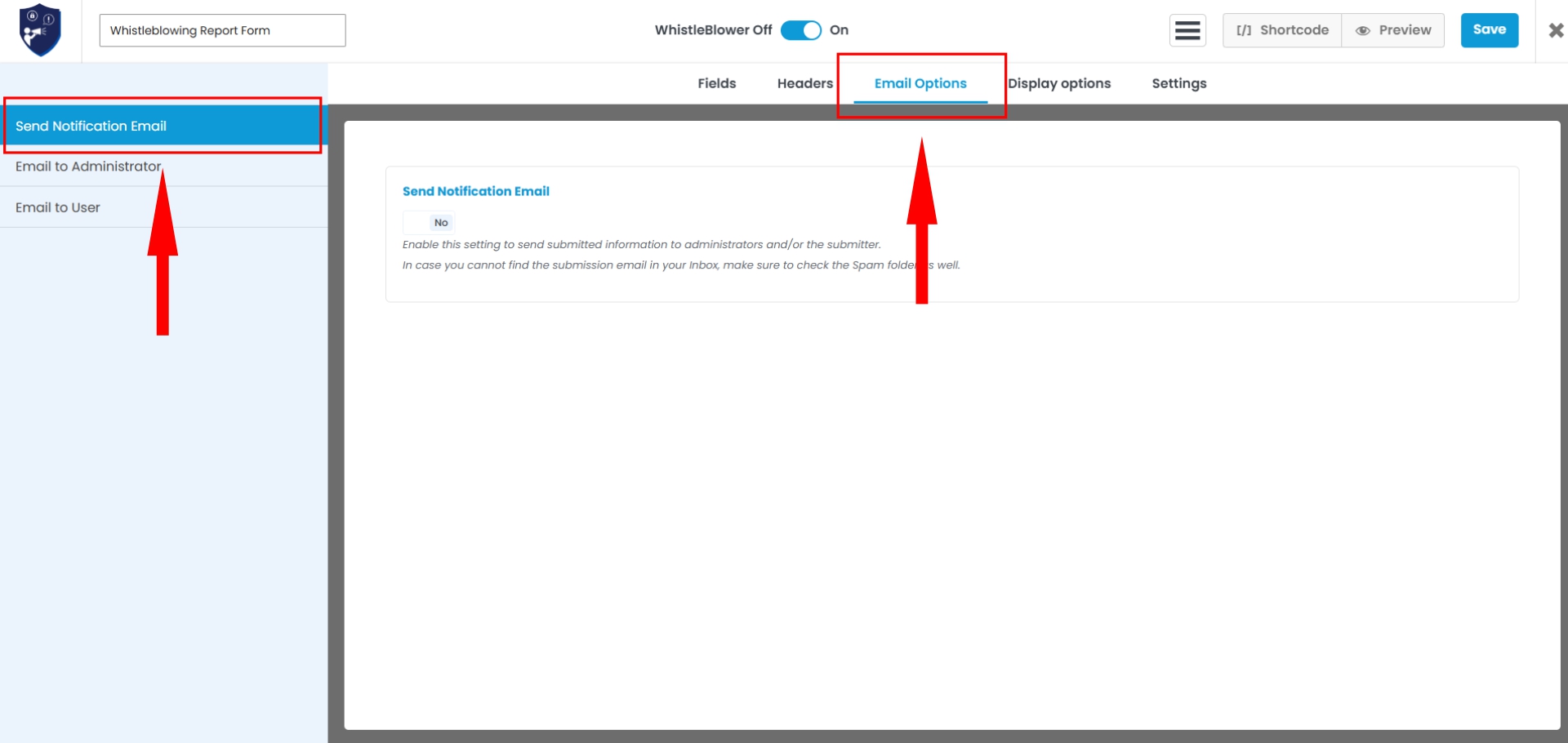 Form Email Settings