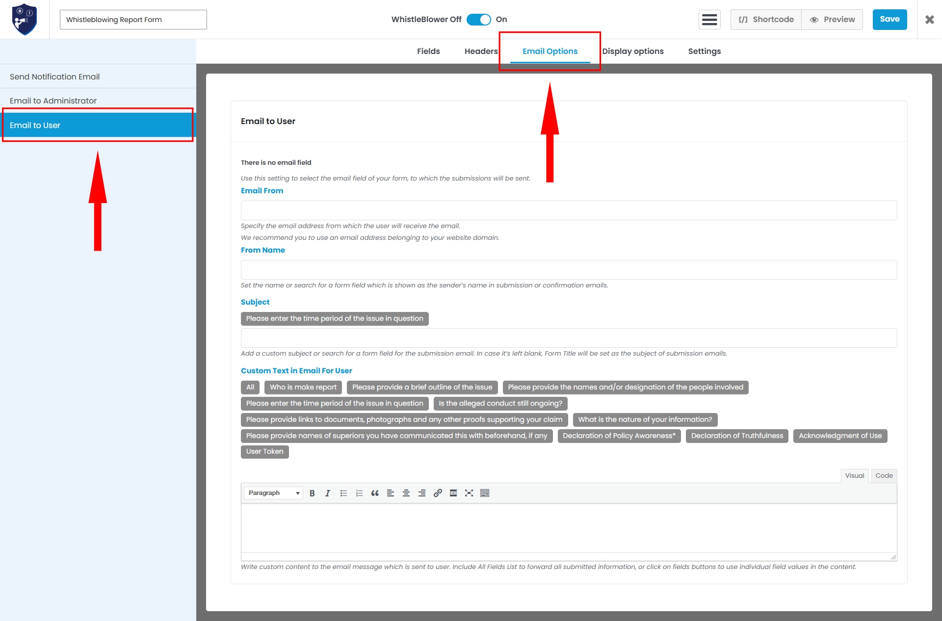 Form Email Settings