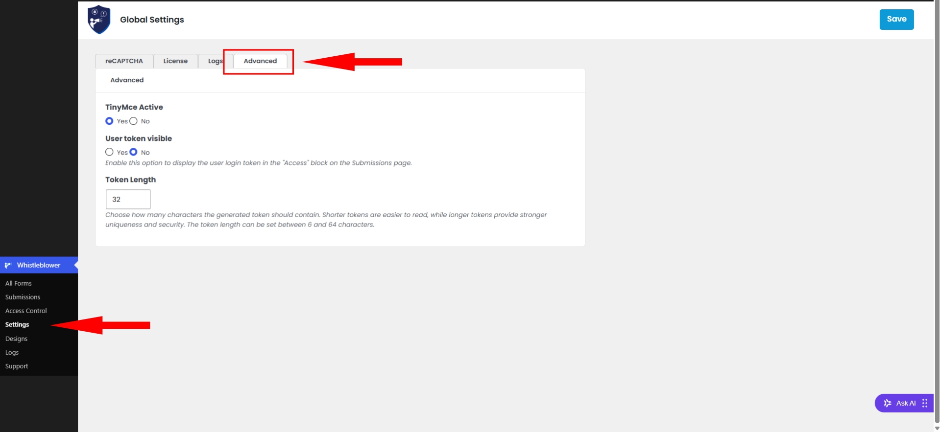 Global Settings Advanced