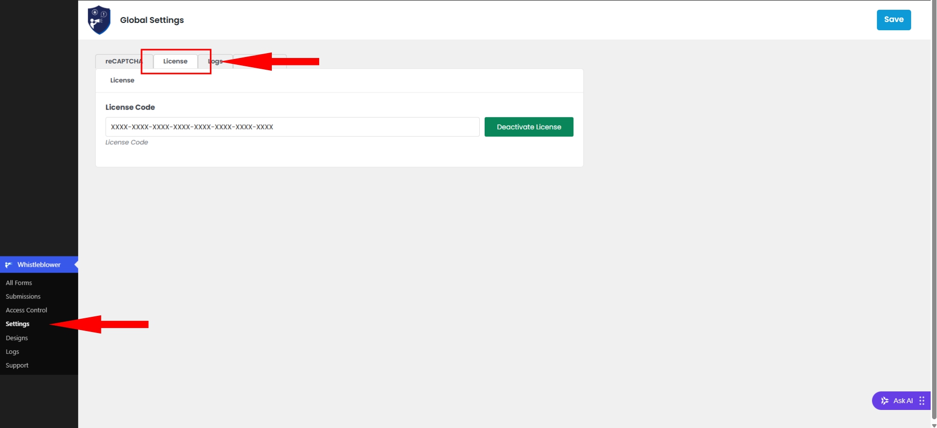 Global Settings License