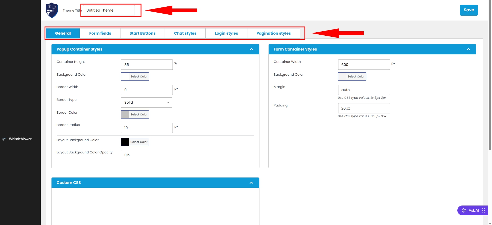 Theme Design Settings